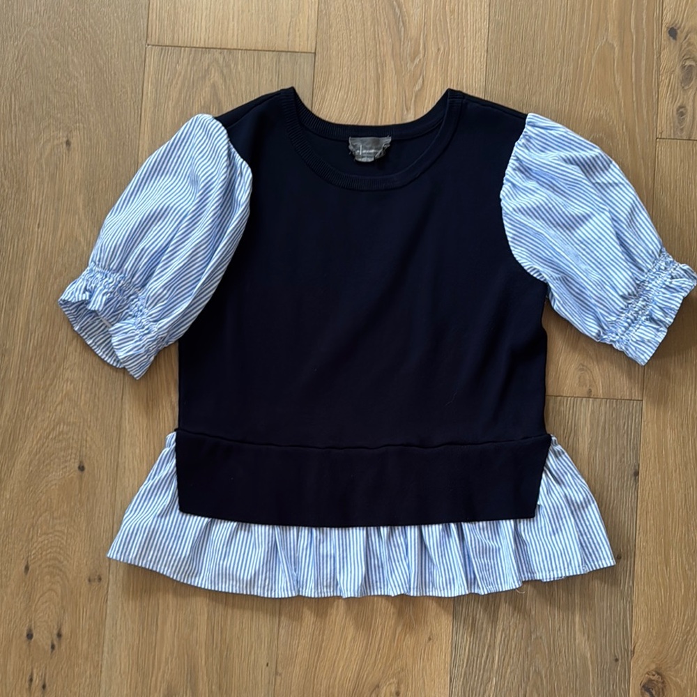 Anthropologie sz L Navy and Blue Striped Top